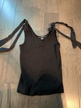 French Connection Black Tie-Shoulder Ribbed Tank